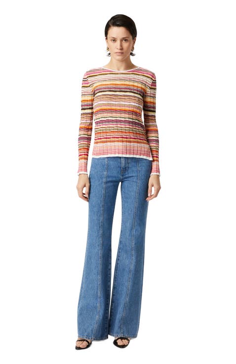Striped Cotton And Viscose Ribbed Sweater With Long Sleeves