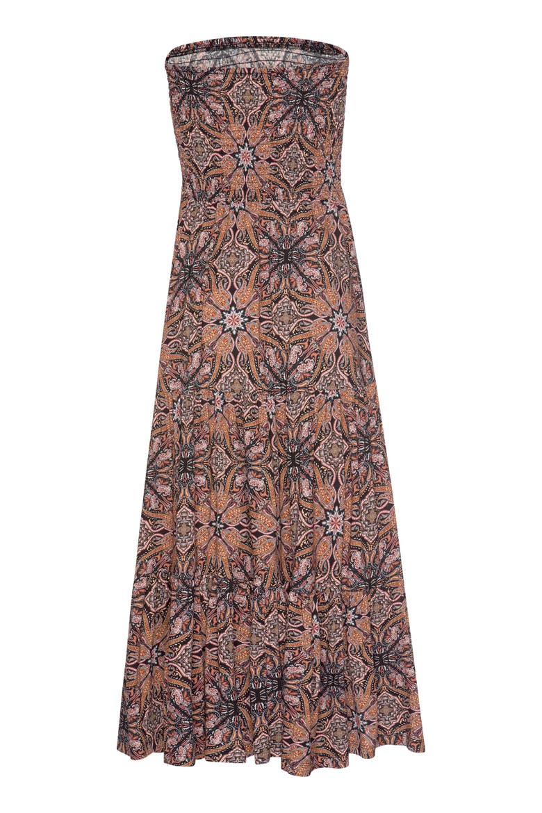 Smocked Convertible Maxi Dress, Alternate, color, Brown Multi