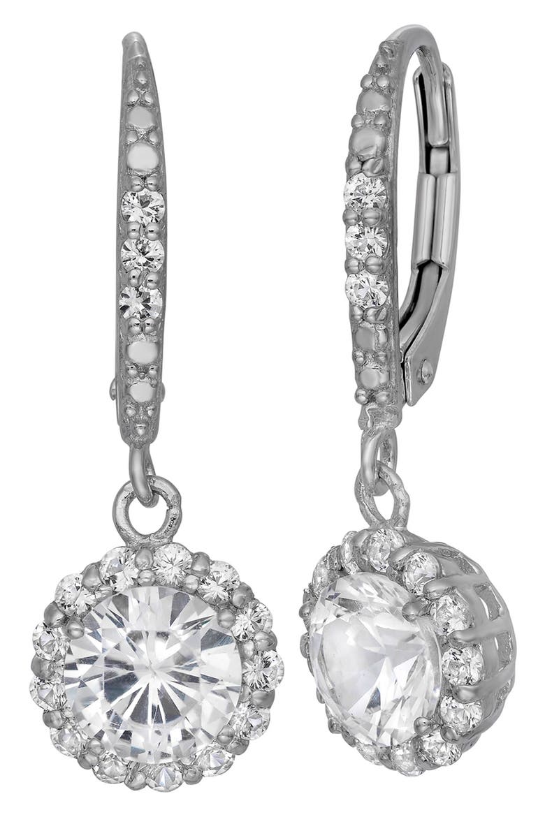 Sterling Silver Created Sapphire Drop Earrings, Main, color, WHITE SAPPHIRE