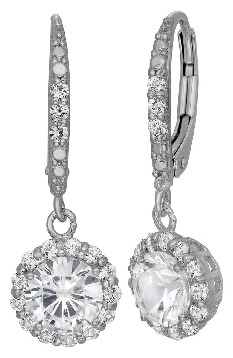 FZN Sterling Silver Created Sapphire Drop Earrings, Main, color, White Sapphire