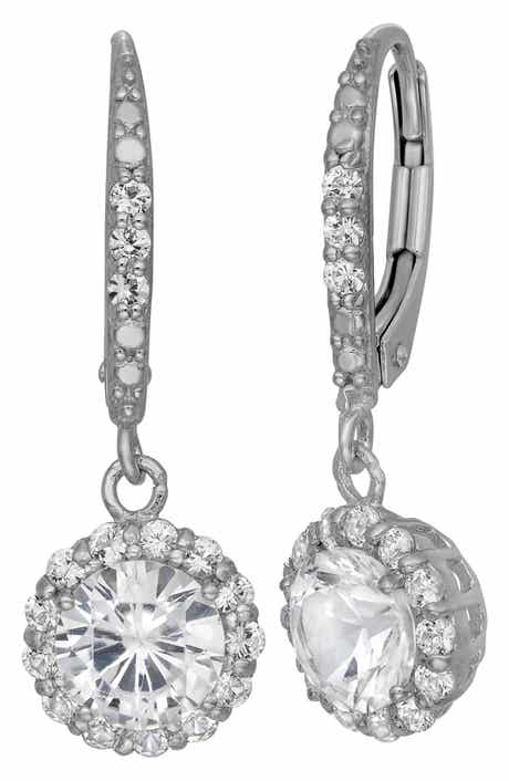 FZN Sterling Silver Created Sapphire Drop Earrings