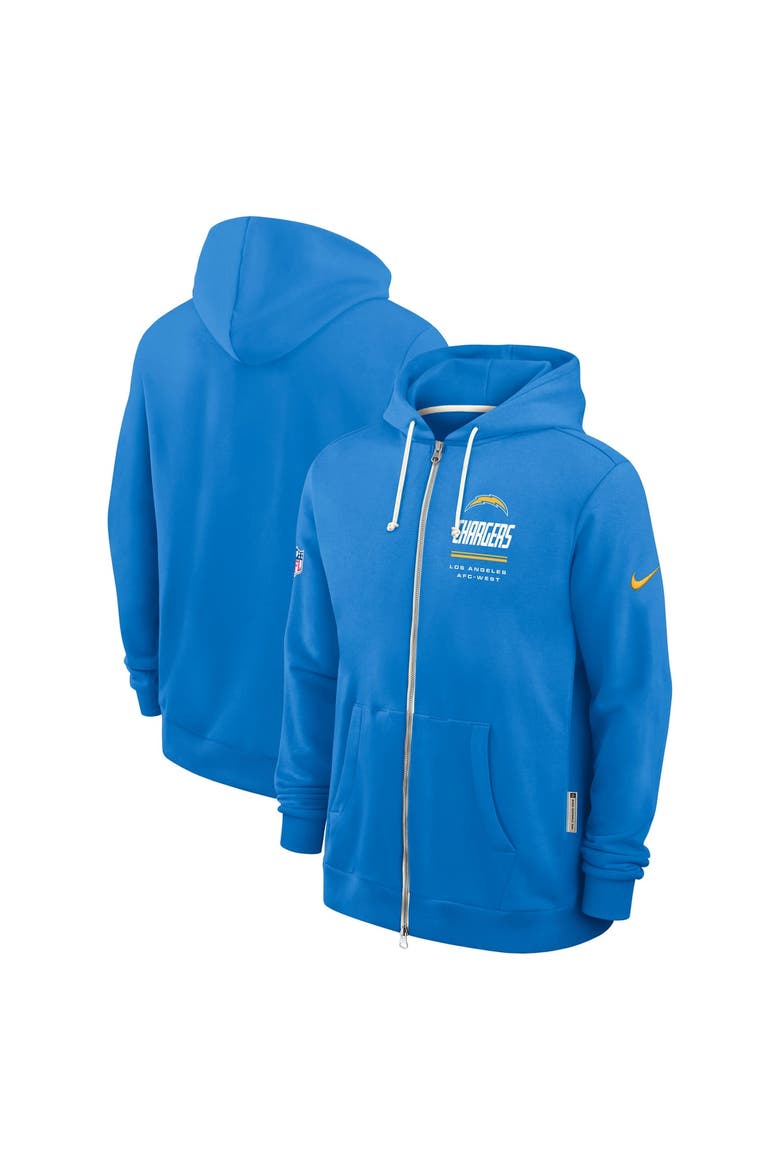 Men's Nike Powder Blue Los Angeles Chargers Sideline Standard Issue Quarterback Scramble Dri-FIT Full-Zip Hoodie, Alternate, color, Powder Blue