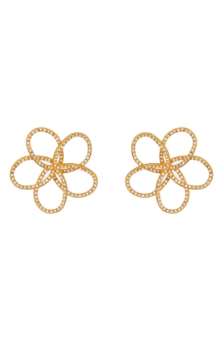 Oscar de la Renta Crystal Pavé Flower Chain Earrings, Main, color, Gold/ Crystal