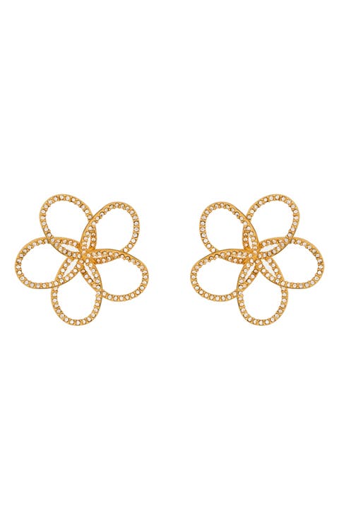 Crystal Pavé Flower Chain Earrings