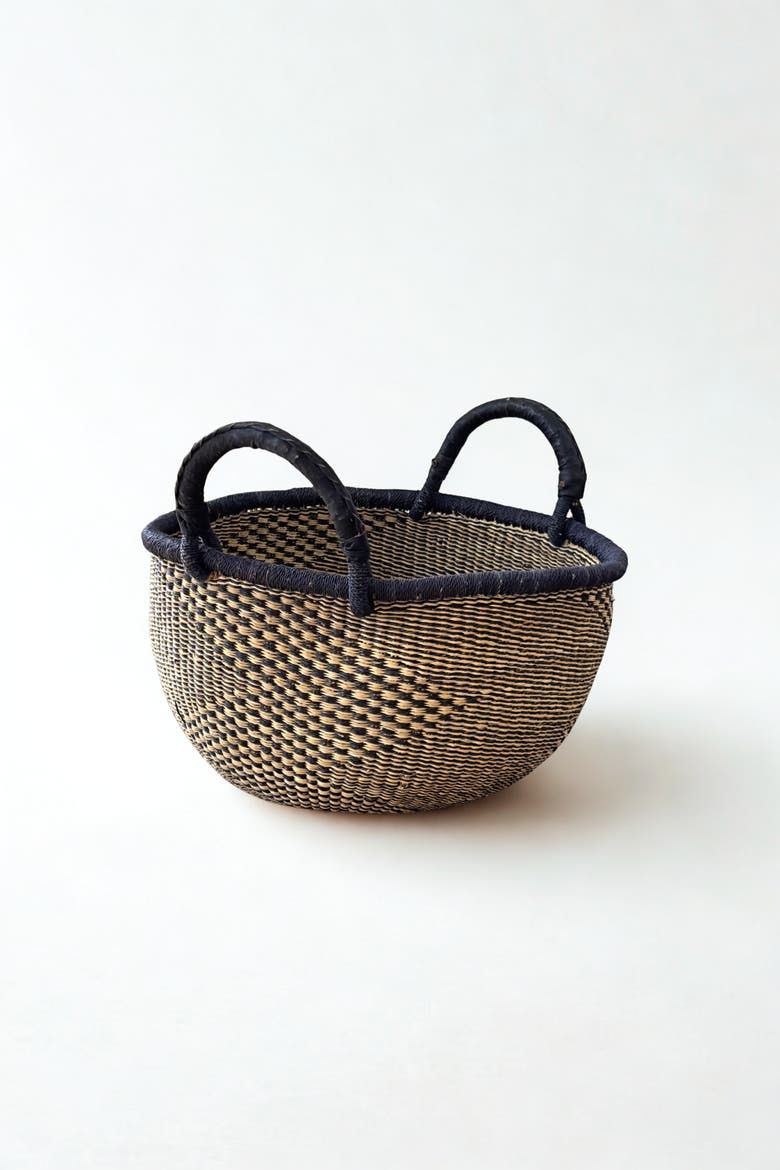Handwoven Natural Bolga Basket, Main, color, Black Checkerboard