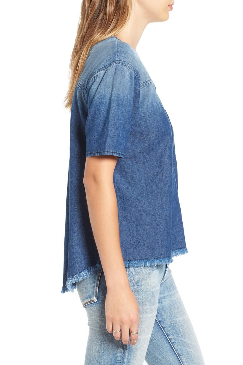Distressed Chambray Top, Alternate, color, ALPINE BLUE