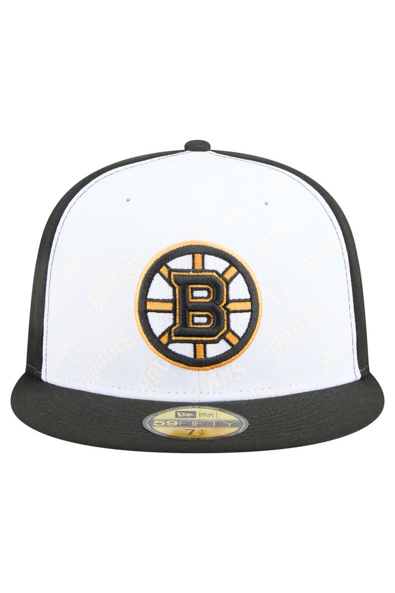 Men's New Era White/Black Boston Bruins Repeat Two-Tone 59FIFTY Fitted Hat, Alternate, color, White