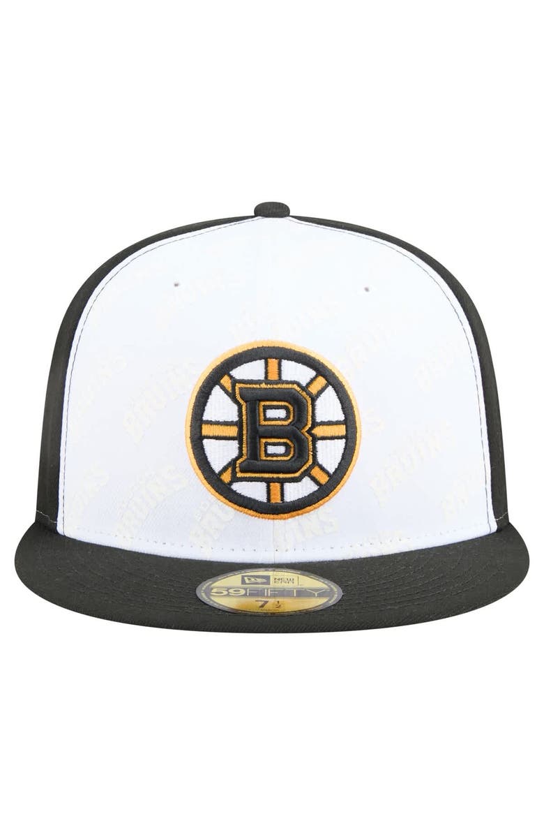 New Era Men's New Era White/Black Boston Bruins Repeat Two-Tone 59FIFTY Fitted Hat, Alternate, color, White