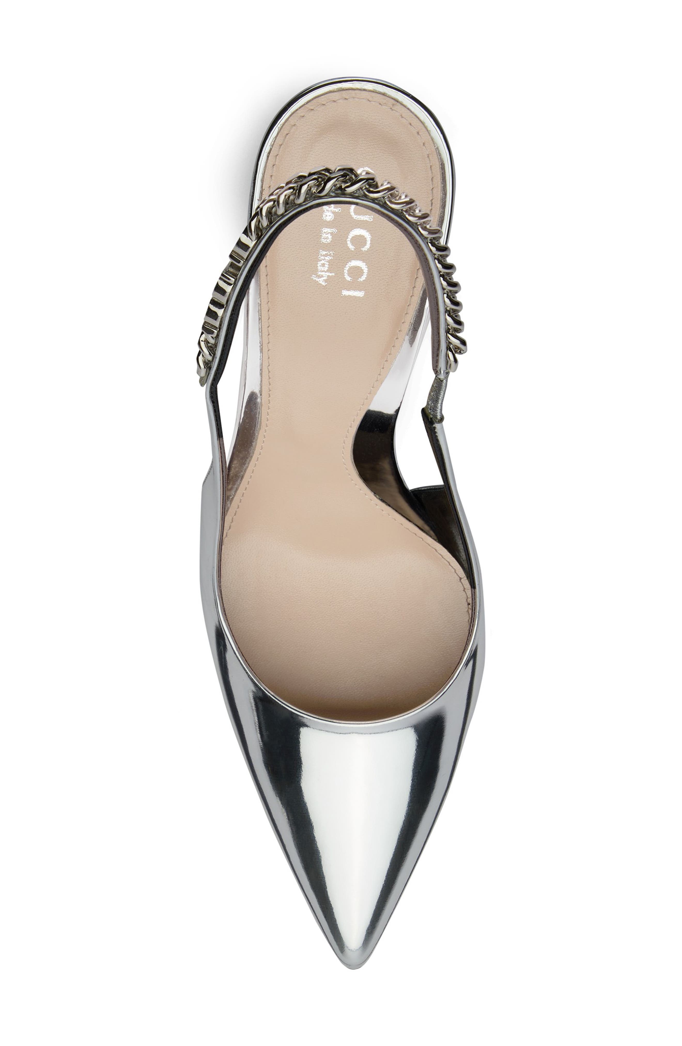 Gucci Signoria Pointed Toe Slingback Pump, Alternate, color, Silver