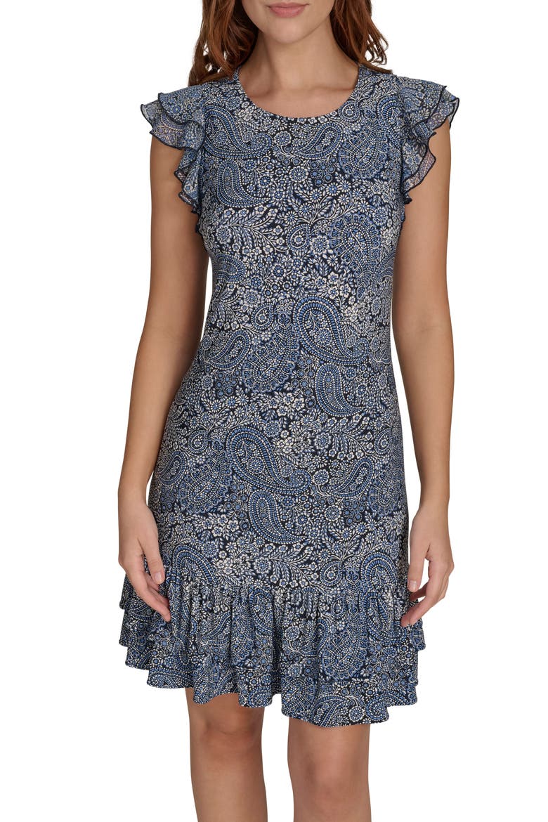 Tiered Flutter Sleeve Dress, Alternate, color, FRC BLU MU