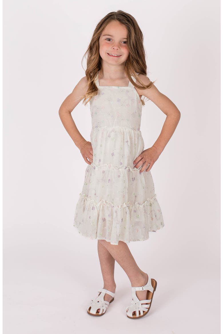 Kids' Floral Embroidery Tiered Dress, Main, color, WHITE