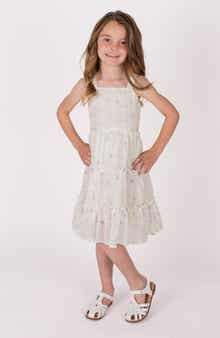 Popatu Kids' Floral Embroidery Tiered Dress