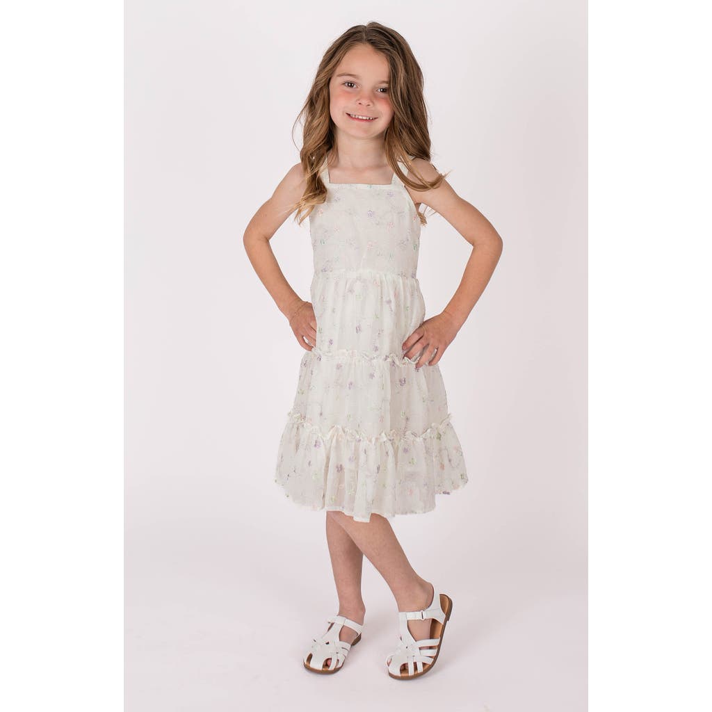 Popatu Kids' Floral Embroidery Tiered Dress In White