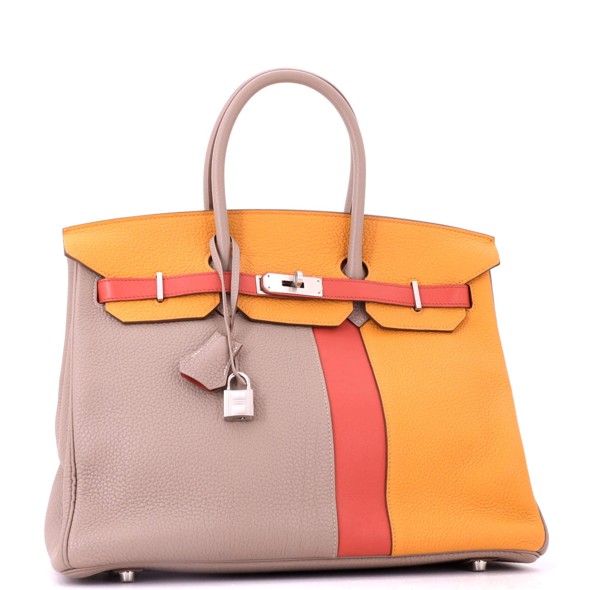 Birkin Handbag Cascade Tricolor Clemence and Swift with Brushed Palladium Hardware 35, Alternate, color, Grey