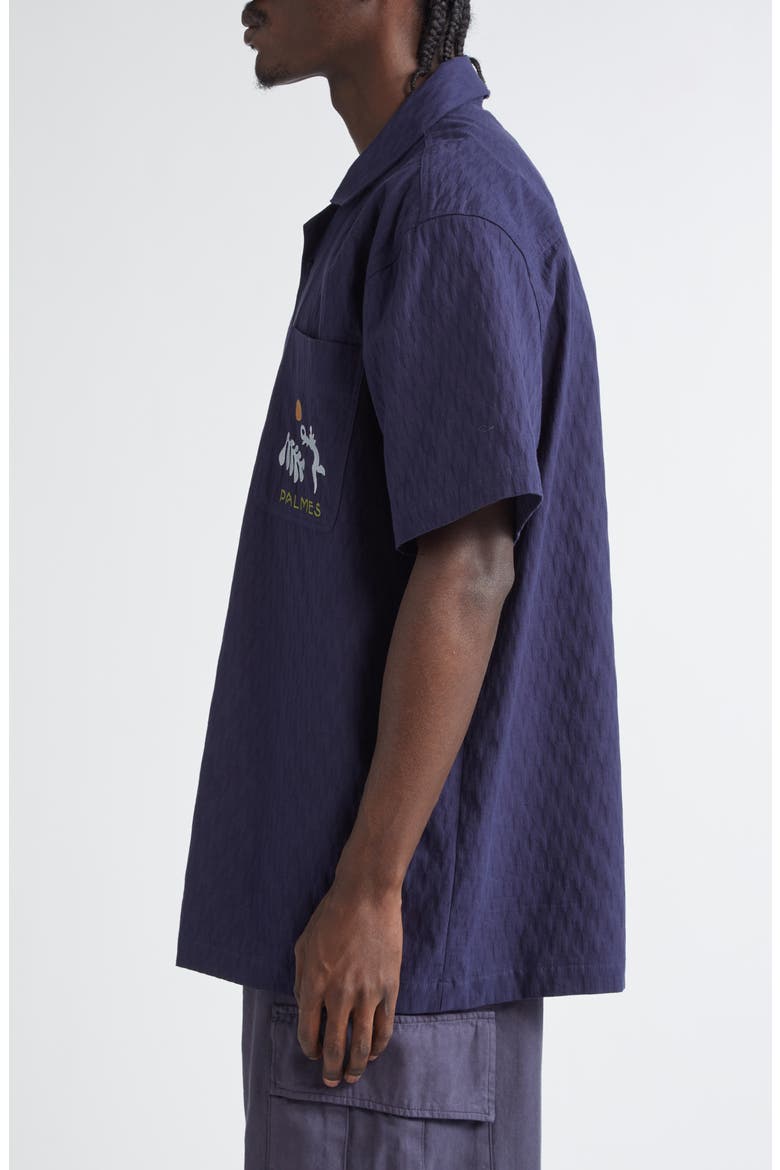 Garden Embroidered Cotton Camp Shirt, Alternate, color, DARK BLUE