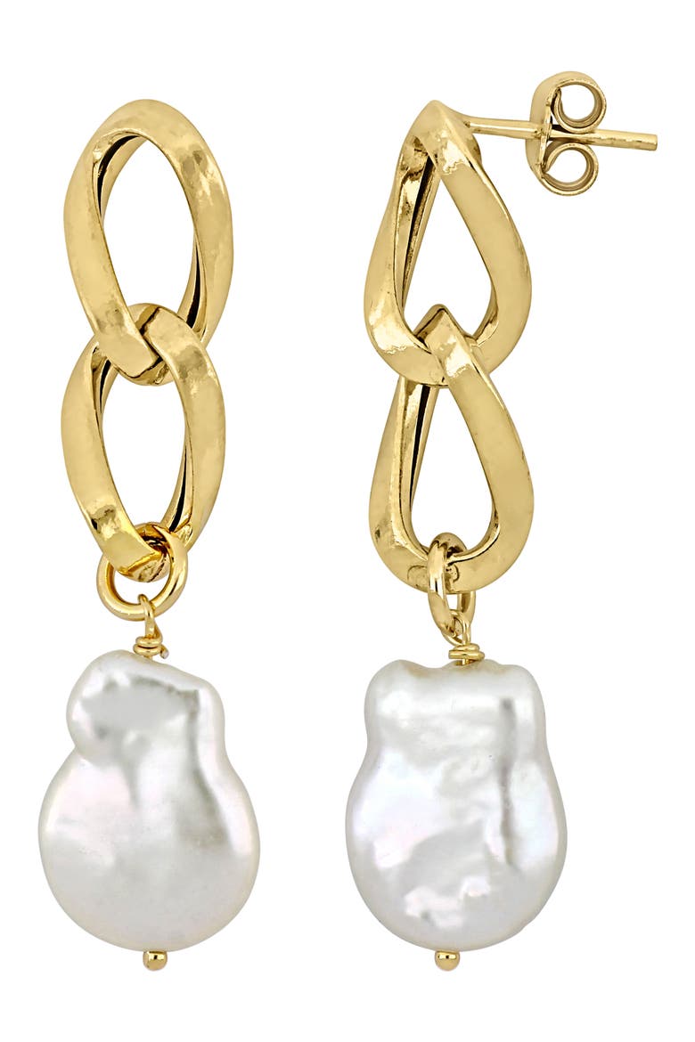 Cultured Freshwater Keshi Pearl Chain Drop Earrings, Main, color, WHITE