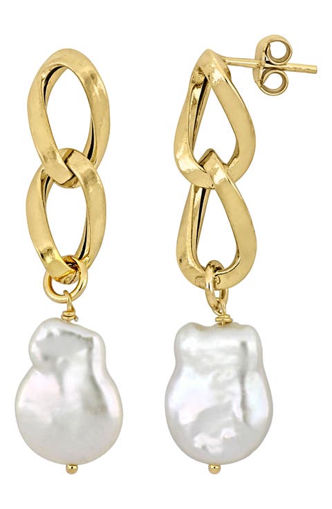Cultured Freshwater Keshi Pearl Chain Drop Earrings