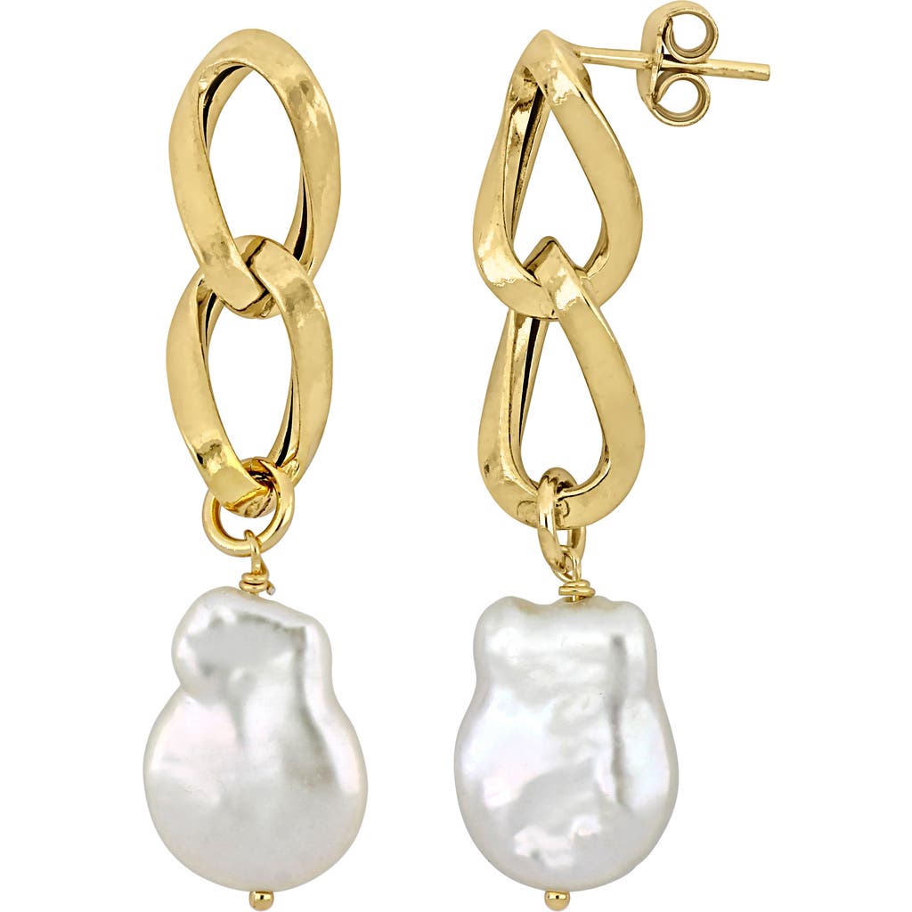 Delmar Cultured Freshwater Keshi Pearl Chain Drop Earrings In White