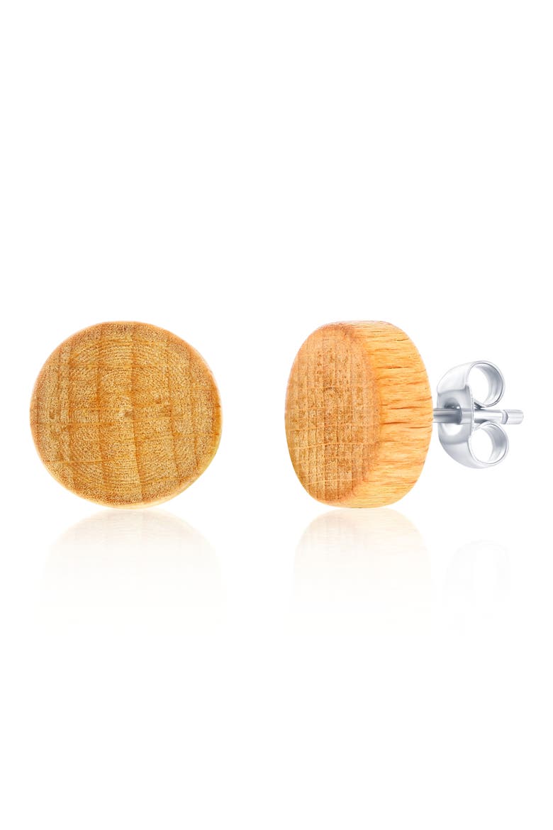 Men's Wood Stud Earrings, Main, color, BROWN/ BLACK