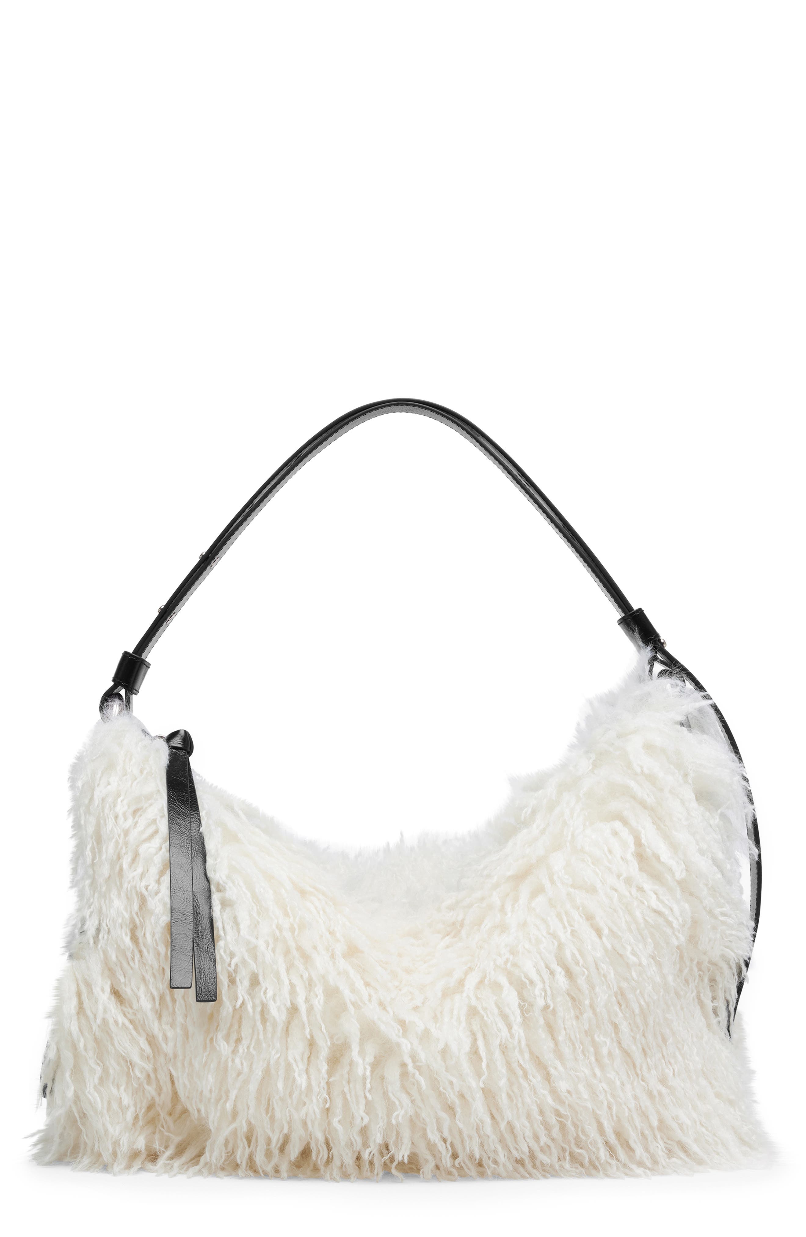 Scene Grunge Large Faux Fur Shoulder Bag, Main, color, IVORY