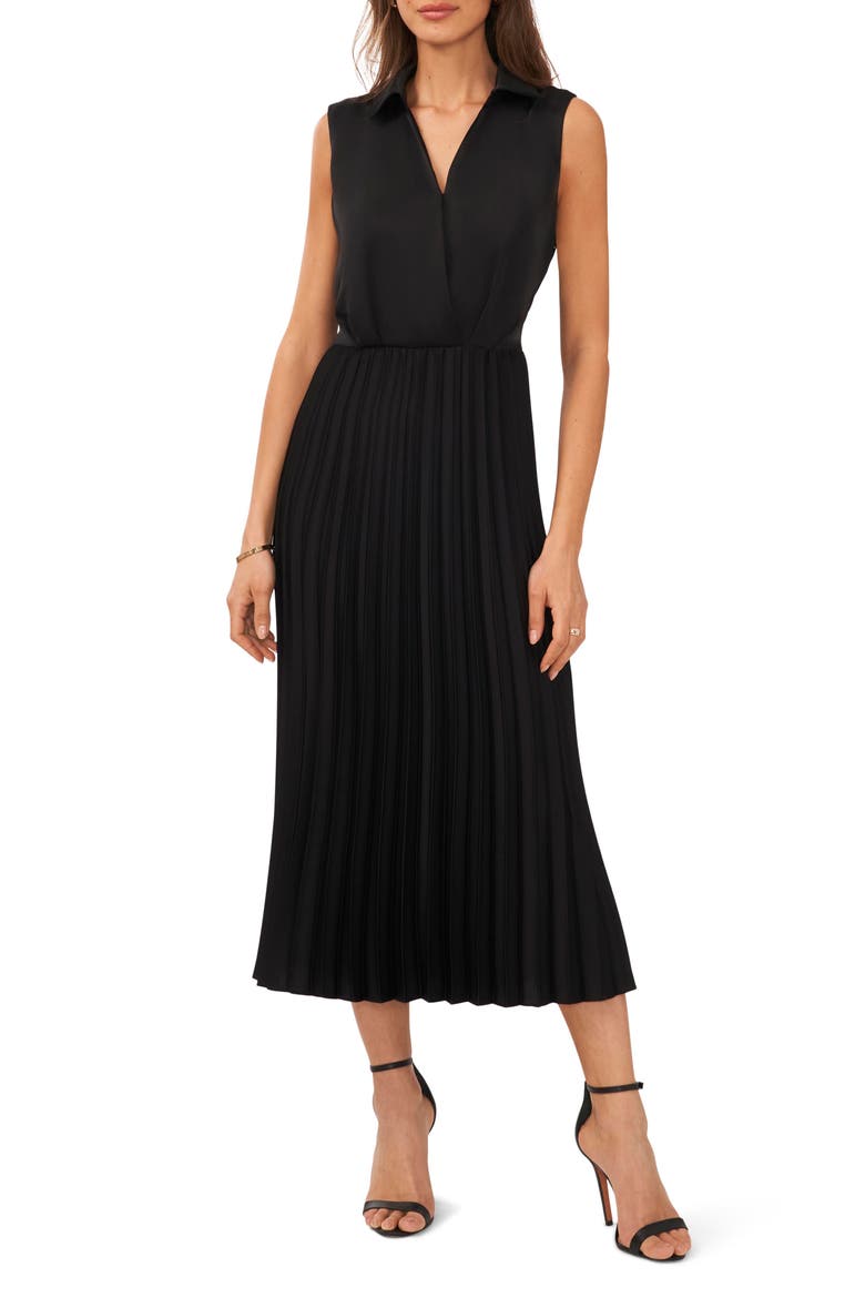 Sleeveless Pleated Midi Dress, Main, color, RICH BLACK