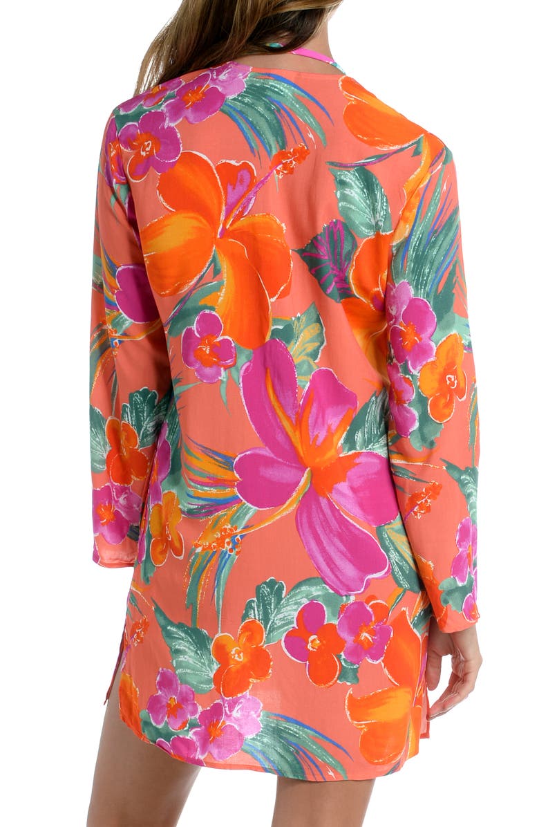 La Blanca Isla Lace-Up Floral Cover-Up Tunic, Alternate, color,