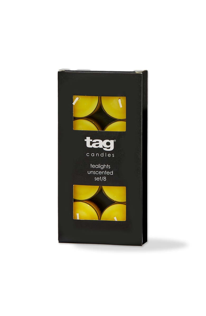 tag Color Studio Yellow Tealight Candles Set of 8 Smokeless Wax, Main, color, Yellow