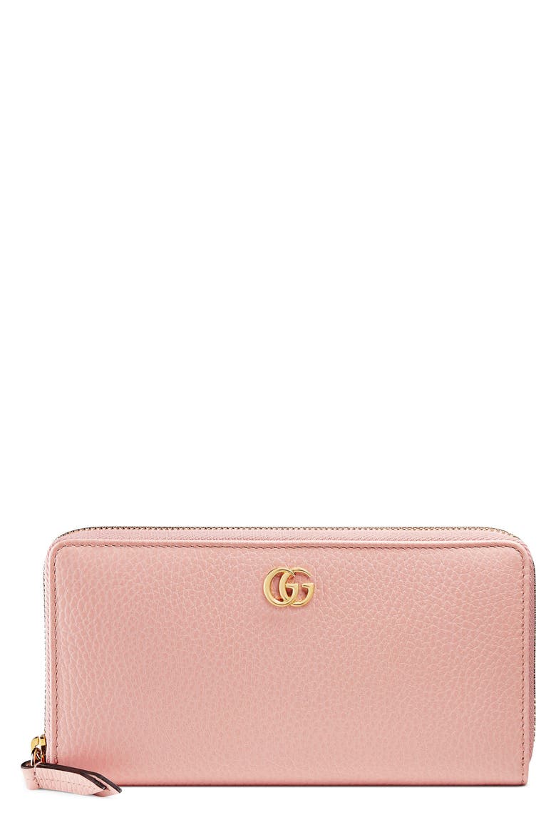 Petite Leather Zip Around Wallet, Main, color, PERFECT PINK