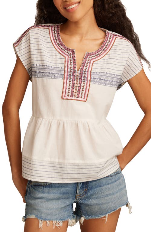 Lucky Brand Embroidered Cotton Top In Multi