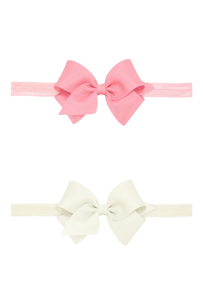 2-Pack Grosgrain Bow Headbands, Main, color, ANTIQUE WHITE/ PINK