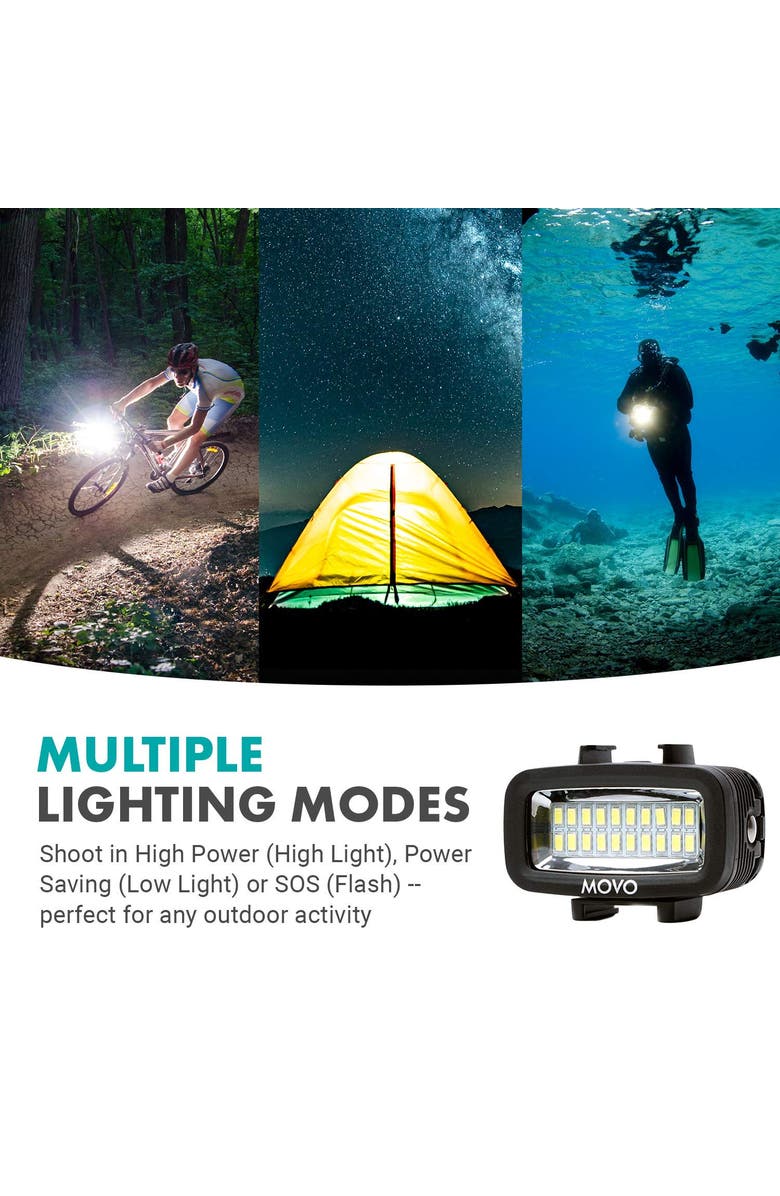 MOVO LED-WP Underwater High-Power LED Video Light - Compatible with GoPro, DSLR, Alternate, color, Black