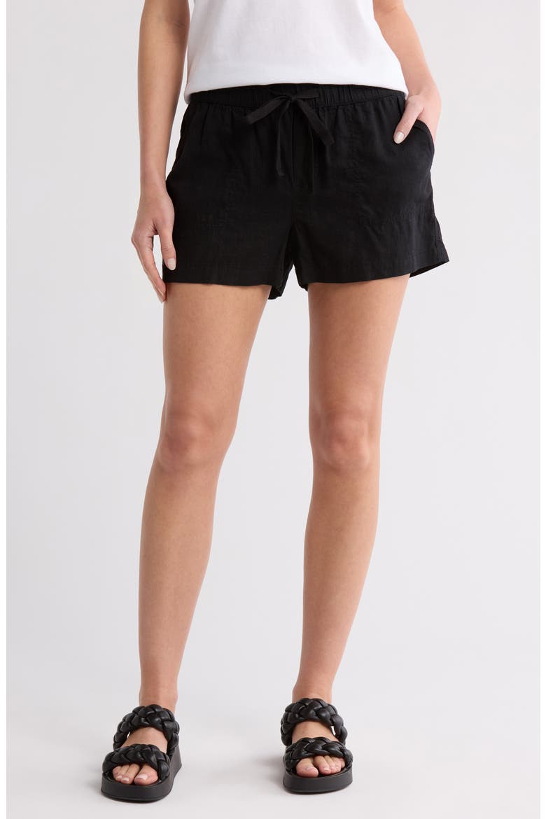 Drawstring Linen Blend Shorts, Main, color, BLACK
