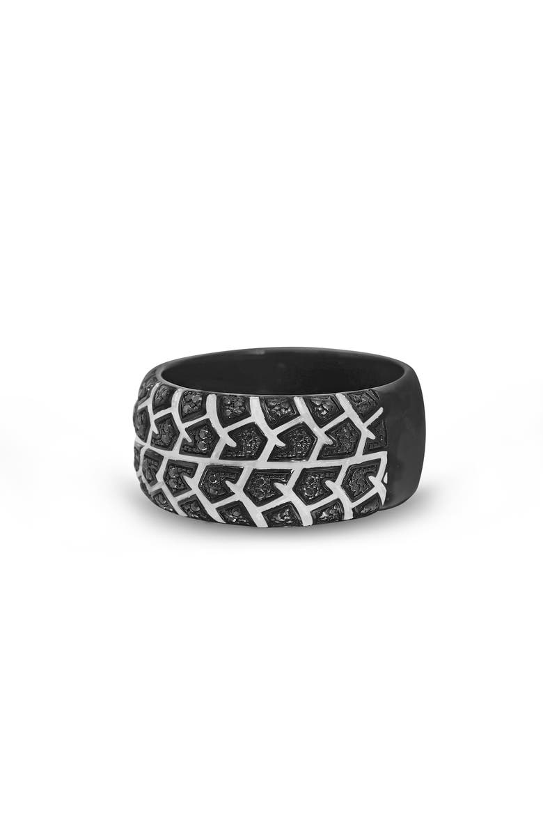 LuvMyJewelry Born Tire Tread Silver & Black Diamond Ring, Alternate, color, Dark Grey