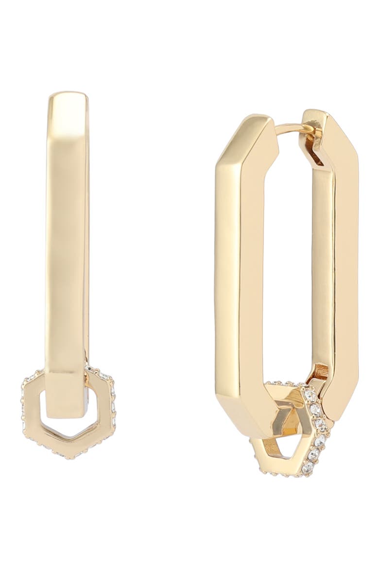 Crystal Hexagon Huggie Hoop Earrings, Main, color, SHINY GOLD
