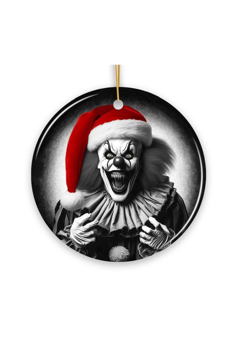 Sinister Santa Hat Clown Ceramic Ornament