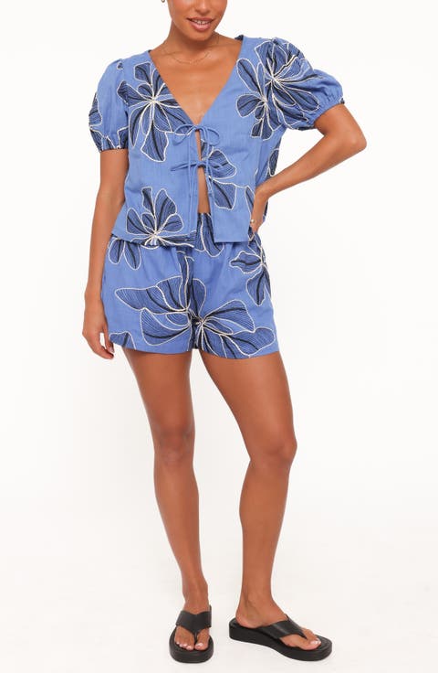 Asta Puff Sleeve Tie Front Top & Shorts Set