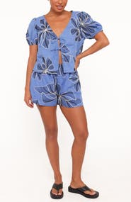 Petal & Pup Asta Puff Sleeve Tie Front Top & Shorts Set