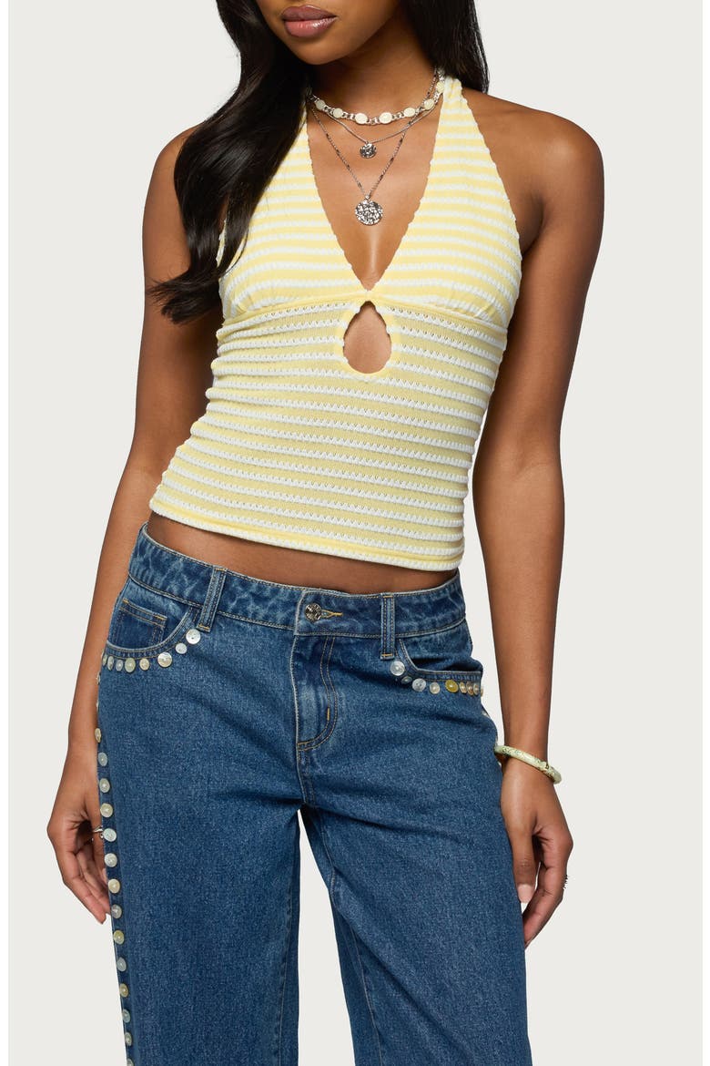 Maylah Stripe Knit Keyhole Halter Top, Main, color, YELLOW