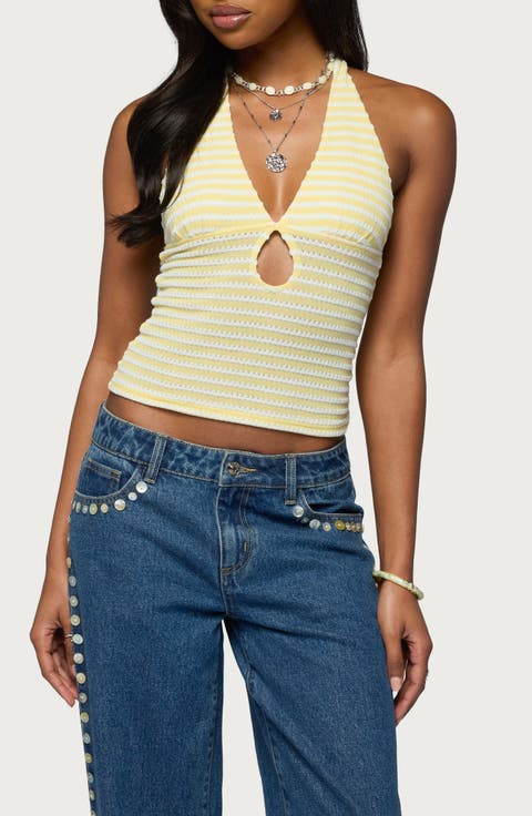 Maylah Stripe Knit Keyhole Halter Top