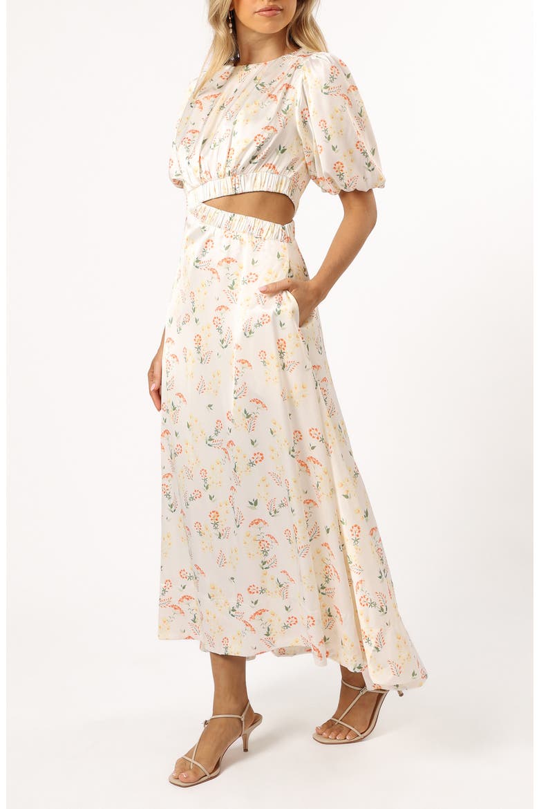 Aminah Puff Sleeve Cutout Maxi Dress, Alternate, color, YELLOW FLORAL