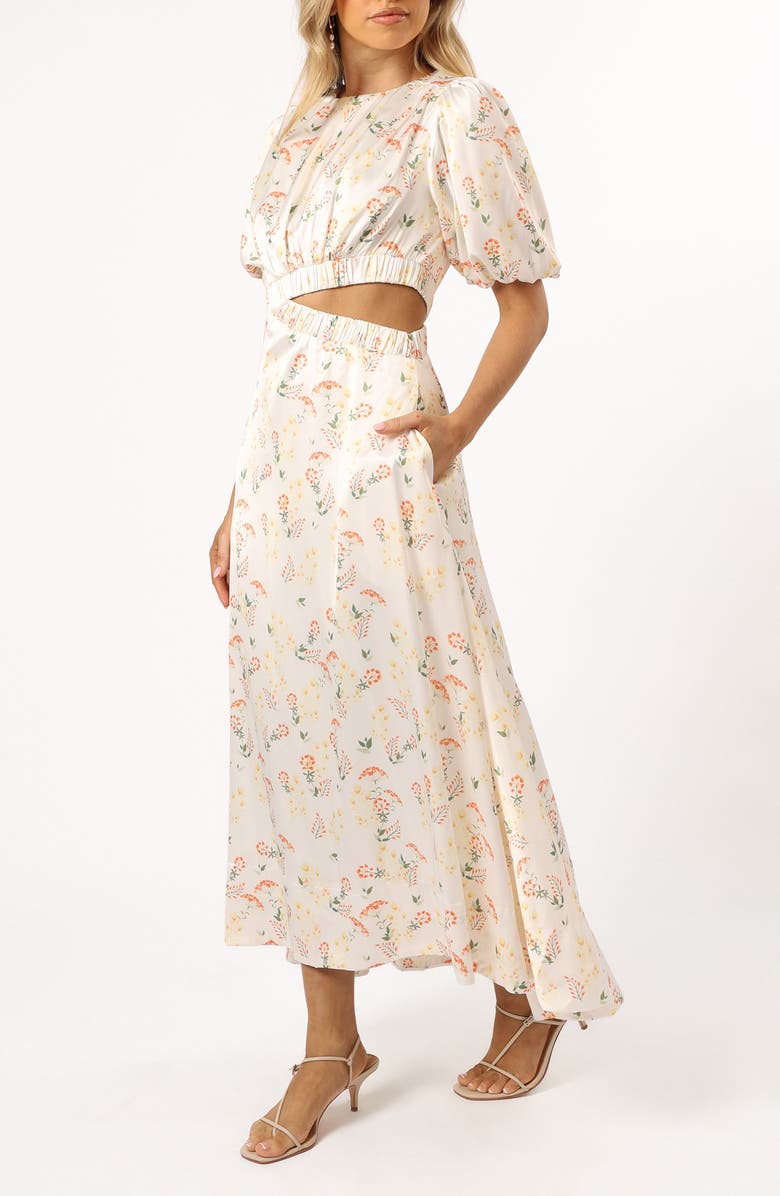 Petal & Pup Aminah Puff Sleeve Cutout Maxi Dress, Alternate, color, Yellow Floral