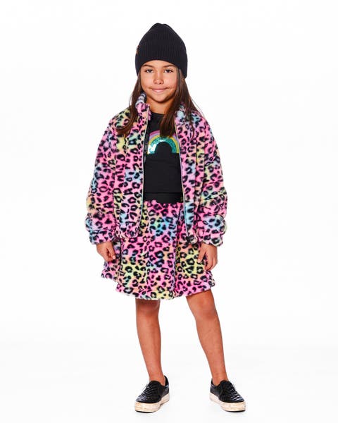Faux Fur Zipped Jacket Multicolor Leopard (Little Kid & Big Kid)