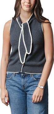 Hope & Henry Organic Tie-Neck Button Front Sweater Tank