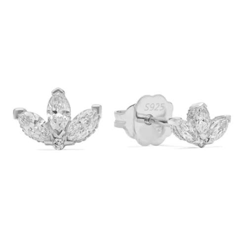 Hollywood Sensation Solis Golden Blossom Stud Earrings With Cubic Zirconia In Silver