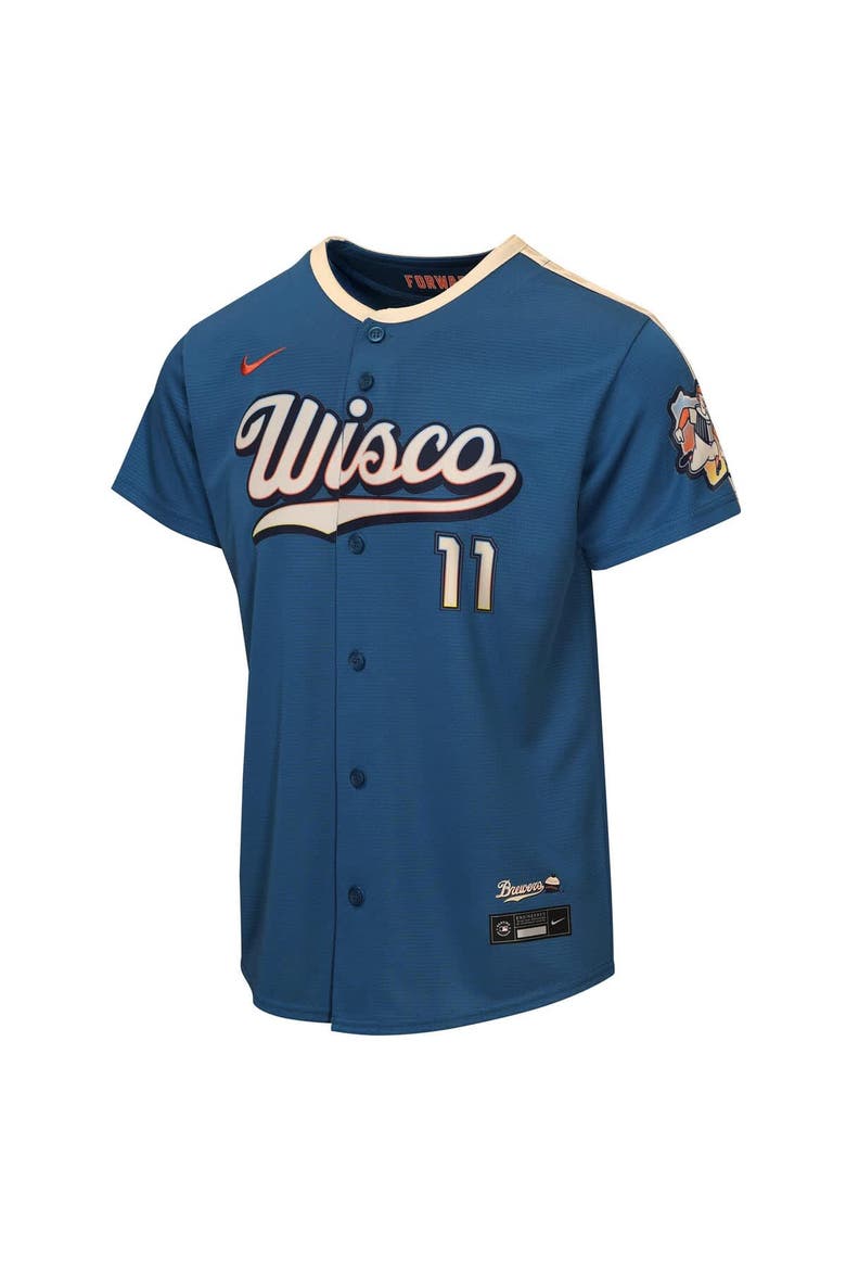 Youth Nike Jackson Chourio Mineral Blue Milwaukee Brewers 2026 City Connect Stadium Jersey, Alternate, color, Mineral Blue