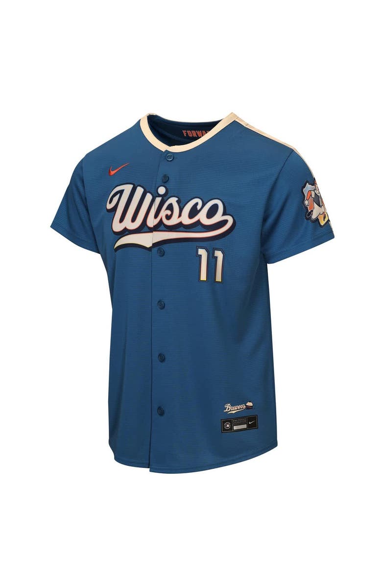 Nike Youth Nike Jackson Chourio Mineral Blue Milwaukee Brewers 2026 City Connect Stadium Jersey, Alternate, color, Mineral Blue