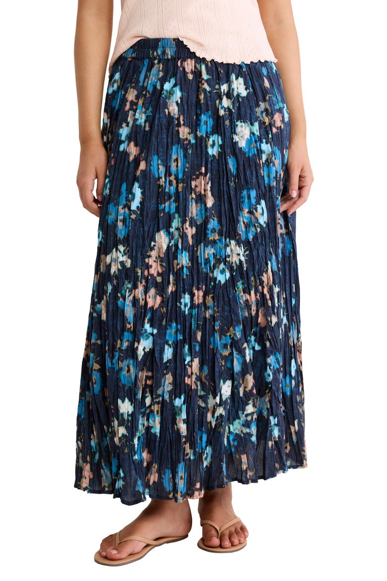 Floral Cotton Crinkle Midi Skirt, Main, color, INDIGO MULTI
