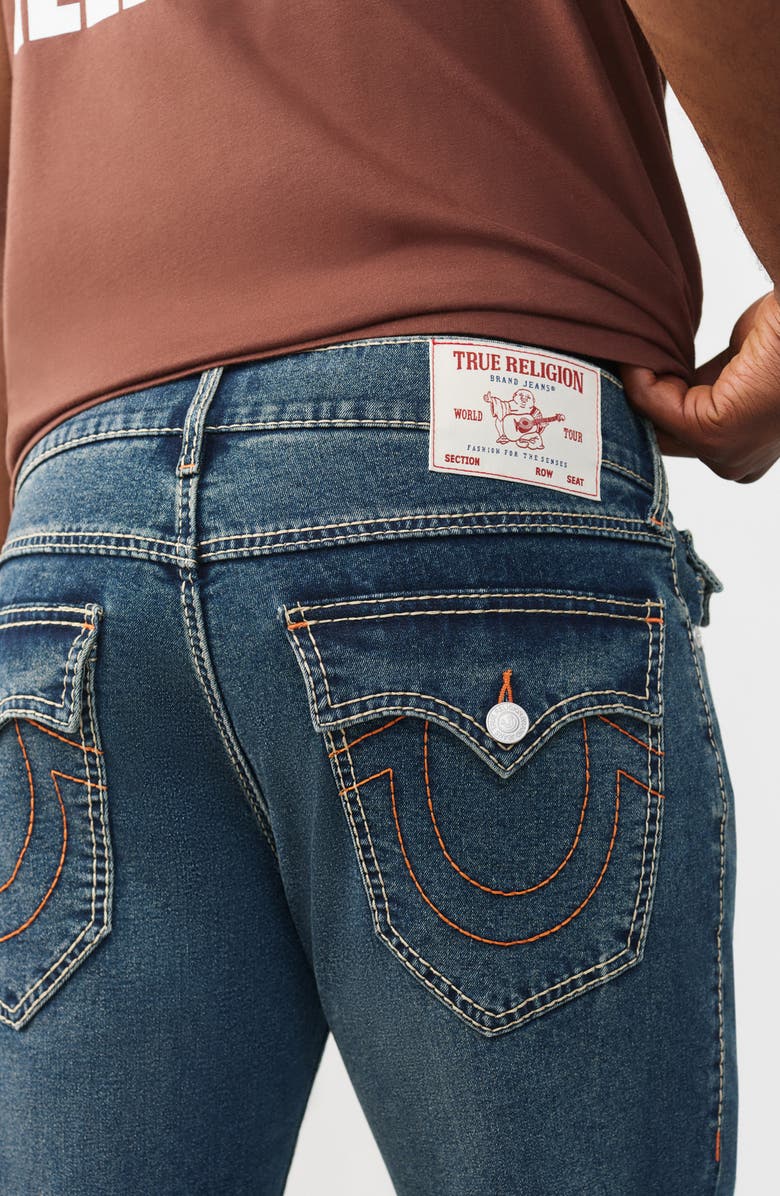 True Religion Geno Big T Flap Slim Fit Jeans, Alternate, color, Dark Thunderbolt