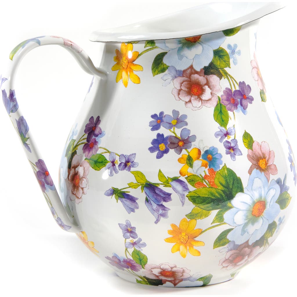 Mackenzie-childs White Flower Market Enameled Steel Pitcher