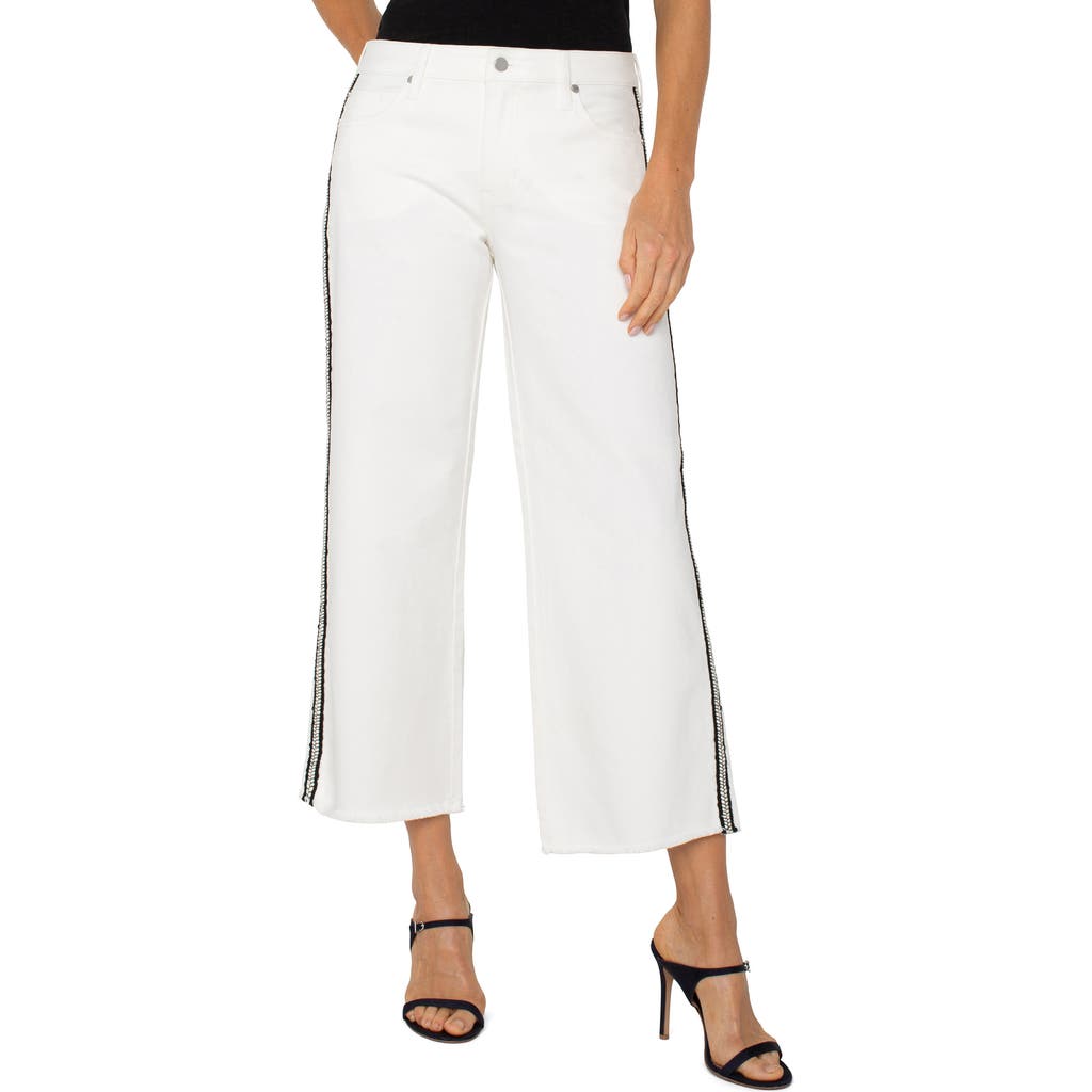 Liverpool Los Angeles Stride Braided Stripe Frayed High Waist Crop Wide Leg Jeans In Bright White